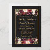 Elegant Burgundy Floral Black Gold Lijst Weddensch Kaart (Voorkant)