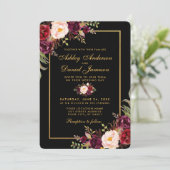 Elegant Burgundy Floral Black Gold Wedding R Kaart (Staand voorkant)