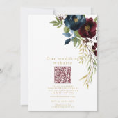 Elegant Burgundy Floral Blooms wedding  QR details Kaart (Achterkant)