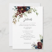 Elegant Burgundy Floral Blooms wedding with detail Kaart (Achterkant)