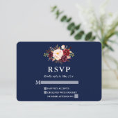 Elegant Burgundy Floral Blue Wedding RSVP (Staand voorkant)