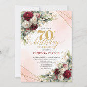 Elegant Burgundy Floral Boho Milestone Invitation Kaart (Voorkant)