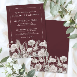 Elegant Burgundy Floral Boho Wedding Kaart