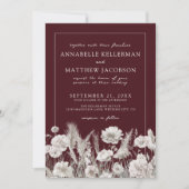 Elegant Burgundy Floral Boho Wedding Kaart (Voorkant)