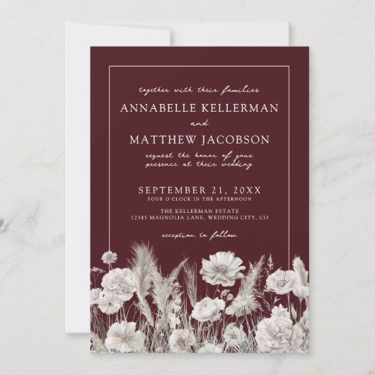 Elegant Burgundy Floral Boho Wedding Kaart (Voorkant)