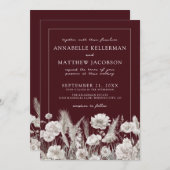Elegant Burgundy Floral Boho Wedding Kaart (Voorkant / Achterkant)