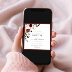Elegant Burgundy Floral Botanical Bridal Brunch Kaart