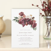 Elegant Burgundy Floral Botanical Wedding Invite Kaart