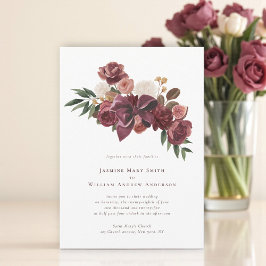 Elegant Burgundy Floral Botanical Wedding Invite Kaart
