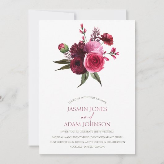 Elegant Burgundy Floral Bouquet Wedding Kaart (Voorkant)