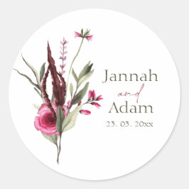 Elegant Burgundy Floral Bouquet Wedding Ronde Sticker