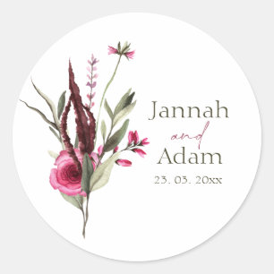 Elegant Burgundy Floral Bouquet Wedding Ronde Sticker
