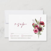 Elegant Burgundy Floral Bouquet Wedding RSVP Kaartje (Voorkant)