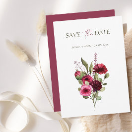 Elegant Burgundy Floral Bouquet Wedding Save The Date