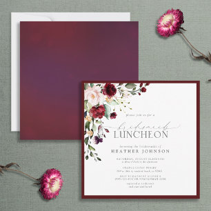 Elegant Burgundy Floral Bridal Luncheon Kaart