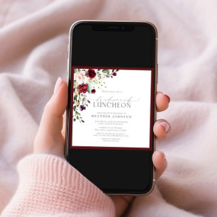 Elegant Burgundy Floral Bridal Luncheon Kaart