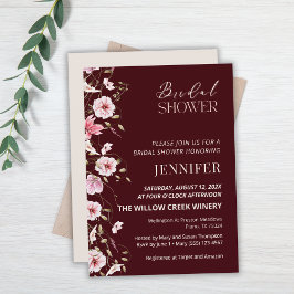 Elegant Burgundy Floral Bridal Shower Invitation Kaart
