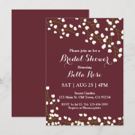 Elegant Burgundy Floral Bridal Shower Invitations Kaart