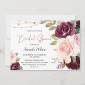 Elegant Burgundy Floral Bridal Shower Kaart (Voorkant)