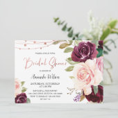 Elegant Burgundy Floral Bridal Shower Kaart (Staand voorkant)