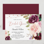 Elegant Burgundy Floral Bridal Shower Kaart (Voorkant / Achterkant)