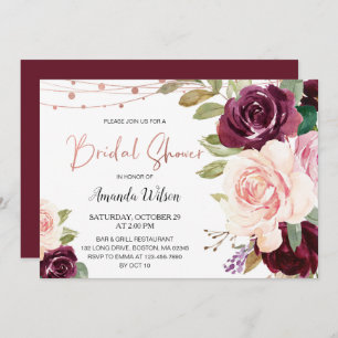 Elegant Burgundy Floral Bridal Shower Kaart