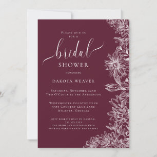 Elegant Burgundy Floral Bridal Shower Kaart