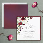 Elegant Burgundy Floral Bridal Tea Shower Kaart<br><div class="desc">Moderne, elegante vierkant-theepartij brutale doucheuitnodiging met een bouquet van bruine en bleke roze bloemen en botanische groen, geborduurd in een rijke Bourgogne. Geef uw vrijgezellenfeest een persoonlijk tintje in zacht-zwart, voorzien van mooie moderne, met de hand geschreven kalligrafie. Op de achterkant van de kaart staat een abstracte, bruine rode textuur....</div>