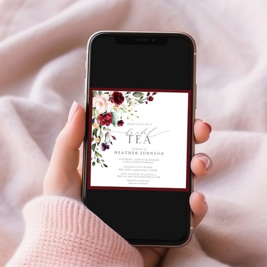 Elegant Burgundy Floral Bridal Tea Shower Kaart