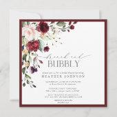 Elegant Burgundy Floral Brunch & Bubble Shower Kaart (Voorkant)