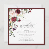 Elegant Burgundy Floral Couples Shower Kaart (Voorkant)