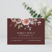 Elegant burgundy Floral Fall Wedding RSVP-kaart RSVP Kaartje (Staand voorkant)
