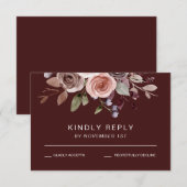 Elegant burgundy Floral Fall Wedding RSVP-kaart RSVP Kaartje (Voorkant / Achterkant)
