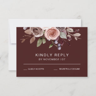 Elegant burgundy Floral Fall Wedding RSVP-kaart RSVP Kaartje