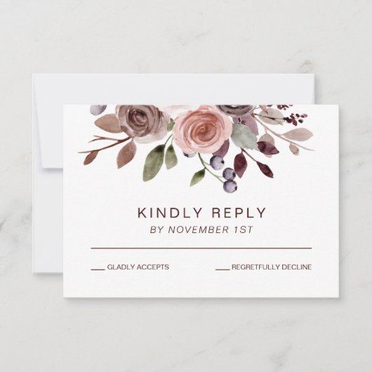 Elegant burgundy Floral Fall Wedding RSVP-kaart RSVP Kaartje (Voorkant)