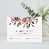 Elegant burgundy Floral Fall Wedding RSVP-kaart RSVP Kaartje (Staand voorkant)