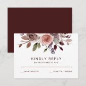 Elegant burgundy Floral Fall Wedding RSVP-kaart RSVP Kaartje (Voorkant / Achterkant)