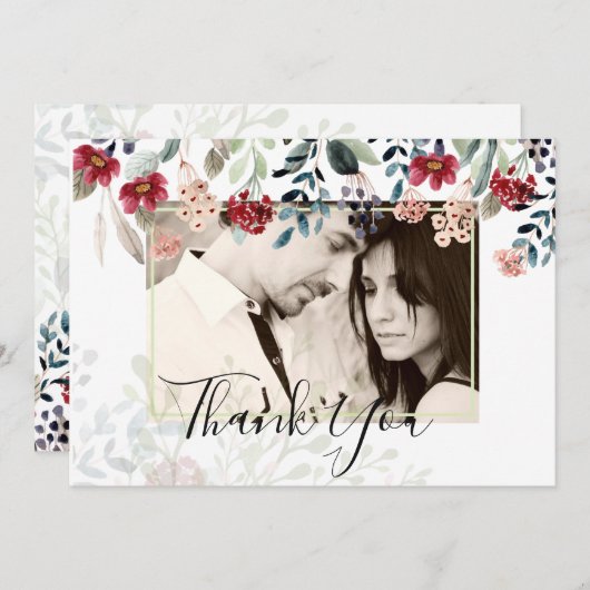 Elegant Burgundy Floral Foto Collage Hartelijk dan (Voorkant / Achterkant)