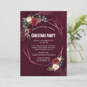 Elegant Burgundy Floral Geometric Kerstparty Kaart (Staand voorkant)