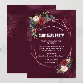 Elegant Burgundy Floral Geometric Kerstparty Kaart