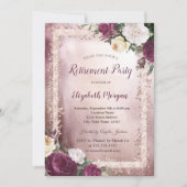 Elegant Burgundy Floral Glitter Lijst Retirement Kaart (Voorkant)