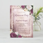 Elegant Burgundy Floral Glitter Lijst Retirement Kaart (Staand voorkant)