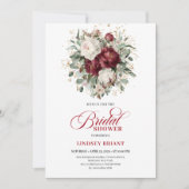 Elegant Burgundy Floral Gold Bridal Shower Invite Kaart (Voorkant)