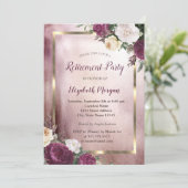 Elegant Burgundy Floral Gold Lijst Retirement Kaart (Staand voorkant)