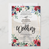 Elegant burgundy floral gold photoscript bruiloft kaart (Voorkant)