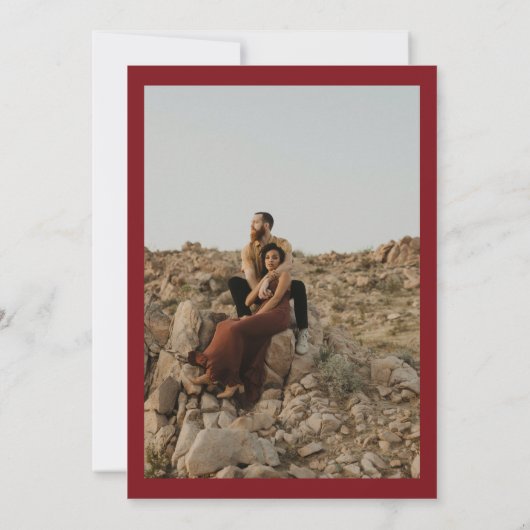 Elegant burgundy floral gold photoscript bruiloft kaart (Achterkant)