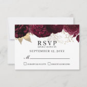 Elegant Burgundy Floral Gold RSVP Response Kaart (Voorkant)