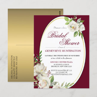 Elegant Burgundy Floral Gold Vrijgezellenfeest Briefkaart