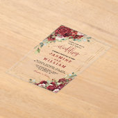 Elegant Burgundy Floral Gold Wedding Acryl Uitnodigingen (Laagn)