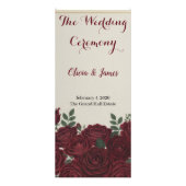 Elegant Burgundy Floral & Gold Wedding Program Reclamekaart (Voorkant)